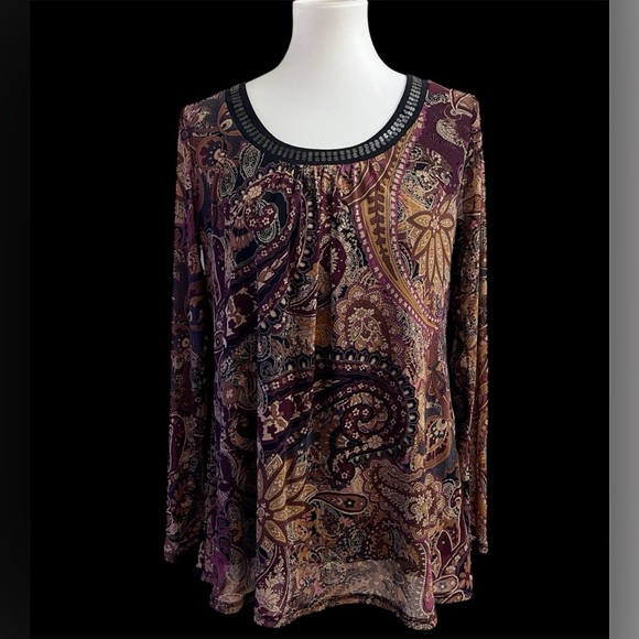 Vintage Access Paisley Long Sleeve Top Whimsigoth Casual Fall Grunge Fairy - Picture 1 of 8